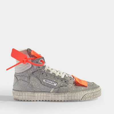 Shop Off-white Glitter Off Court Sneakers In Silver Calf Leather