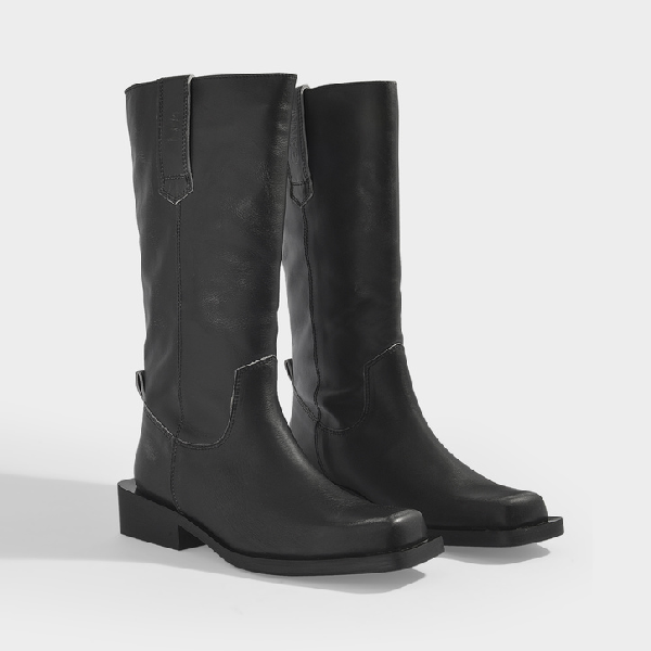Ganni Exclusive Distressed Leather Motorcycle Boots In Black | ModeSens