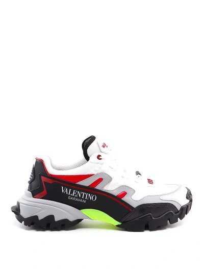Shop Valentino Climbers Leather And Fabric Sneakers In Multicolour