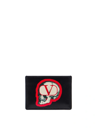 Shop Valentino Undercover Skull Leather Card Holder In Black