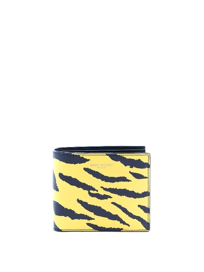 Shop Saint Laurent Zebra Print Leather Bifold Wallet In Yellow