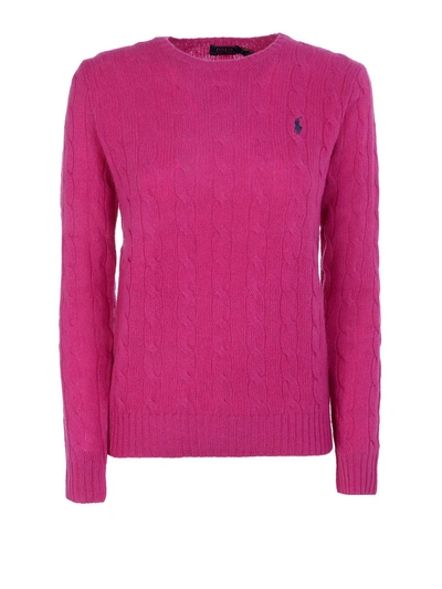Shop Polo Ralph Lauren Cable Knit Merino Cashmere Sweater In Fuchsia