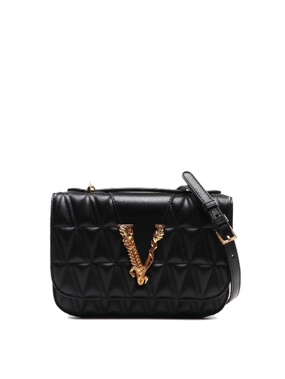 Shop Versace Virtus Quilted Black Leather Bag