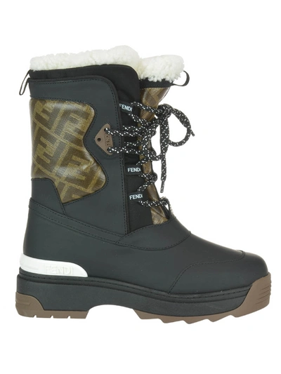 Shop Fendi Ff Glazed Fabric Snow Boots In Black