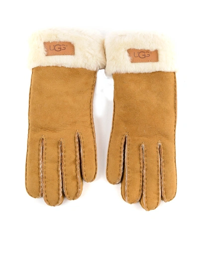 Shop Ugg Turn Cuff Water Repellent Shearling Gloves In Light Brown