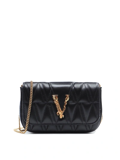 Shop Versace Virtus Black Leather Crossbody Bag