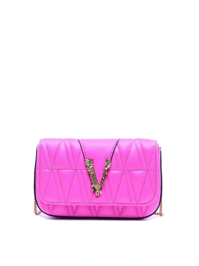 Shop Versace Virtus Leather Crossbody Bag In Fuchsia