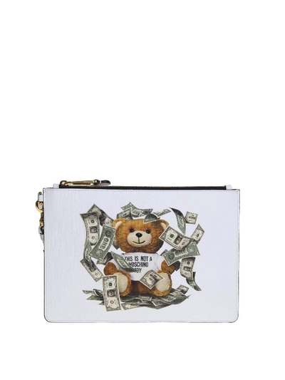 Shop Moschino Dollar Teddy Bear Clutch In White