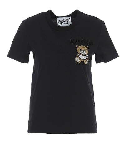 Shop Moschino Teddy Bear Embroidery T-shirt In Black