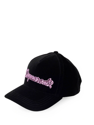 Shop Dsquared2 Sequined Logo Velvet Cap In Black