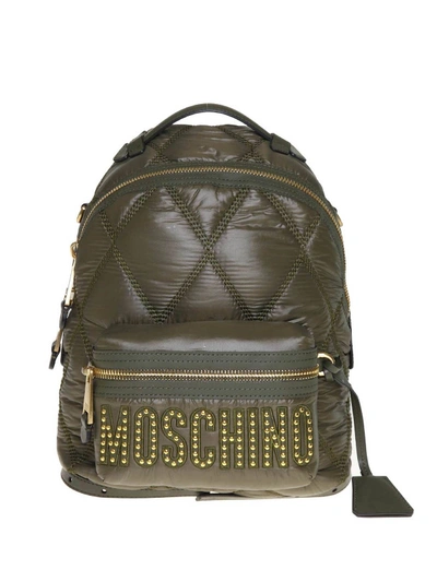 Shop Moschino Logo Patch Detailed Nylon Backpack In Dark Green