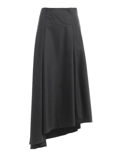 Shop Brunello Cucinelli Wool Asymmetric Skirt In Grey