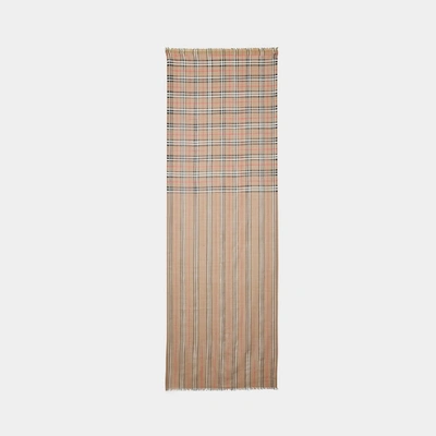 Shop Burberry Check To Stripe Gauze Scarf In Archive Beige Wool And Mulberry Silk