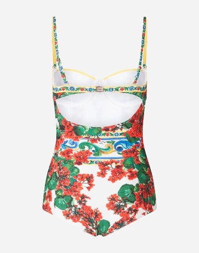 Shop Dolce & Gabbana Printed One-piece Swimsuit In Majolica Print