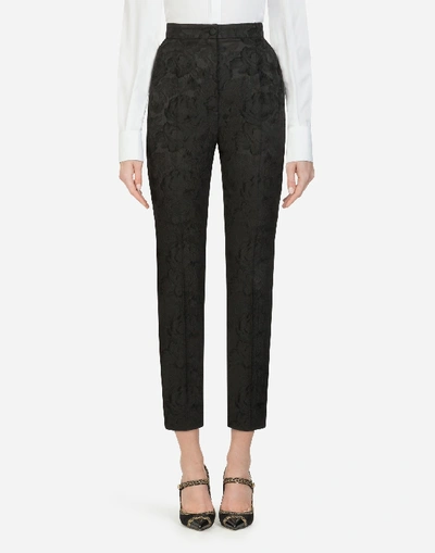 Shop Dolce & Gabbana Low-rise Floral Jacquard Pants In Black