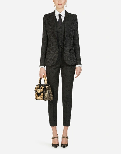 Shop Dolce & Gabbana Low-rise Floral Jacquard Pants In Black