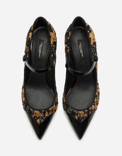 Shop Dolce & Gabbana Polished Calfskin And Patterned Bouclé Mary Janes In Yellow/black