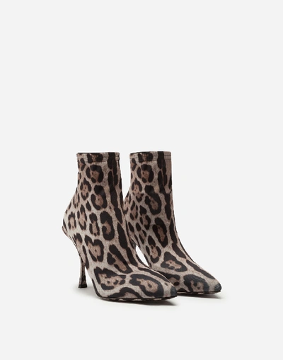 Shop Dolce & Gabbana Leopard-print Jersey Ankle Boots In Leo Print