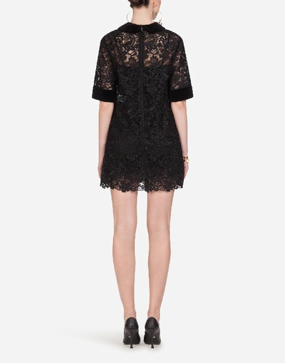 Shop Dolce & Gabbana Short Macramé Dress In Black