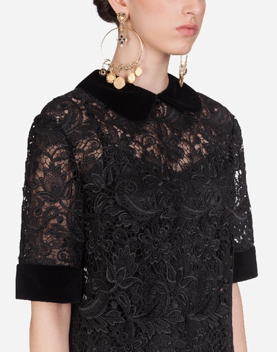 Shop Dolce & Gabbana Short Macramé Dress In Black