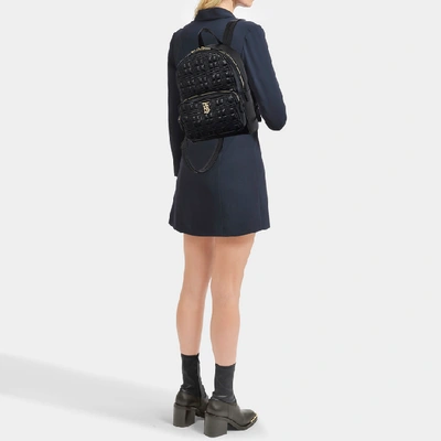 Shop Burberry Tb Backpack In Black Quilted Lamb Leather