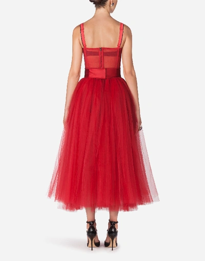Shop Dolce & Gabbana Long Bambola Tulle Dress In Red