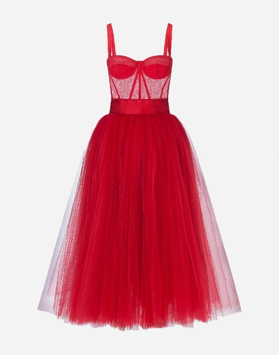 Shop Dolce & Gabbana Long Bambola Tulle Dress In Red