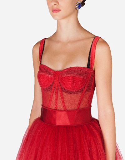 Shop Dolce & Gabbana Long Bambola Tulle Dress In Red