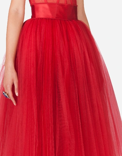 Shop Dolce & Gabbana Long Bambola Tulle Dress In Red