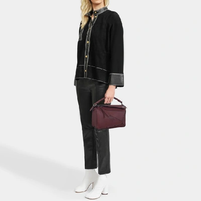 Shop Loewe Puzzle Small Bag In Wine Calfskin