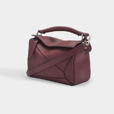 Shop Loewe Puzzle Small Bag In Wine Calfskin