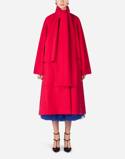 Shop Dolce & Gabbana Woolen Cloth Coat With Scarf In Red