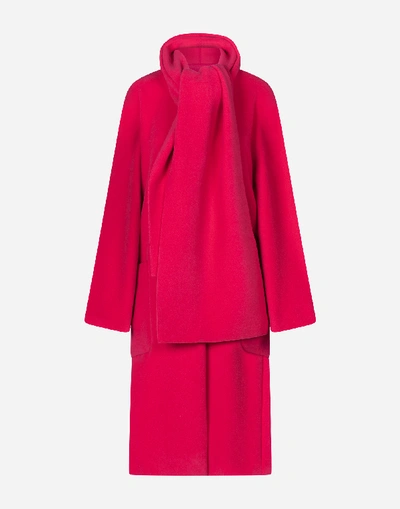 Shop Dolce & Gabbana Woolen Cloth Coat With Scarf In Red