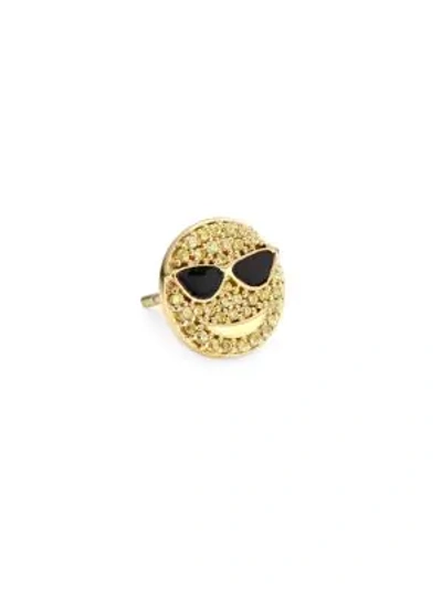 Shop Judith Leiber 14k Goldplated Sterling Silver & Cubic Zirconia Sunglasses Emoji Single Stud Earring In Gold Black