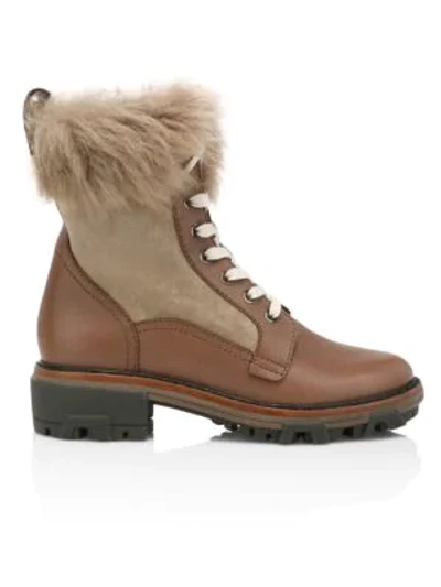 Shop Rag & Bone Shiloh Lace-up Lamb Fur-lined Leather Combat Boots In Warm Grey