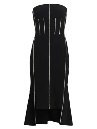 Shop David Koma Crystal Corset Strapless Midi Dress In Black Silver