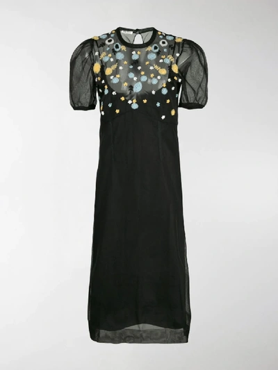 Shop Miu Miu Floral Embroidered Sheer Dress In Black