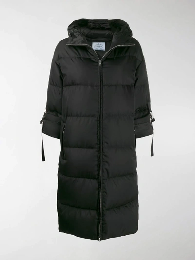 Shop Prada Nylon Midi Puffer Jacket In Black