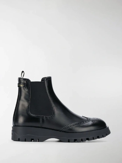 Shop Prada Brogue Detailed Chelsea Boots In Black