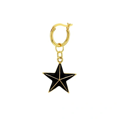 Shop True Rocks Black Enamel & 18 Carat Gold Plated Star Earring On Gold Hoop