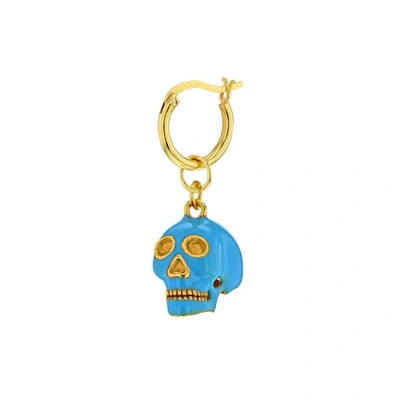 Shop True Rocks Turquoise Enamel & 18 Carat Gold Plated Skull Earring On Gold Hoop