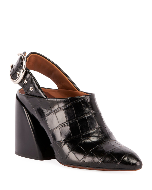 Chloé Women's Croc-embossed Block Heel Slingback Mules In Black | ModeSens