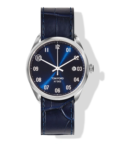 Shop Tom Ford N.002 40mm Round Leather Watch, Blue