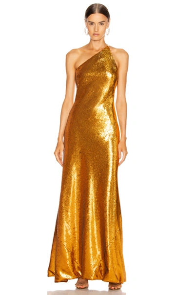 Shop Galvan Gilded Roxy Dress In Burnished Gold