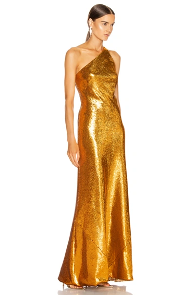 Shop Galvan Gilded Roxy Dress In Burnished Gold