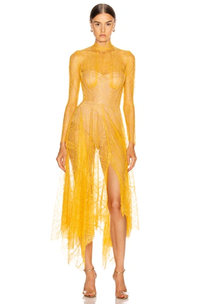 Shop Jonathan Simkhai Lace Bustier Handkerchief Dress In Marigold
