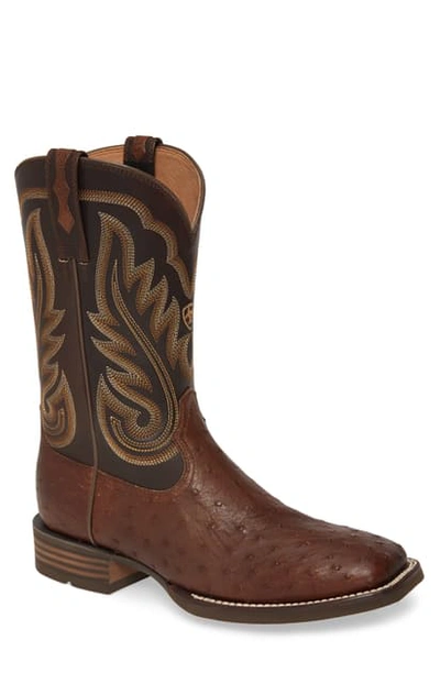 Shop Ariat Promoter Cowboy Boot In Matte Brown Full Quill Ostrich