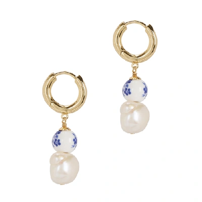 Shop Anni Lu Heloise 18kt Gold-plated Hoop Earrings In Blue And White