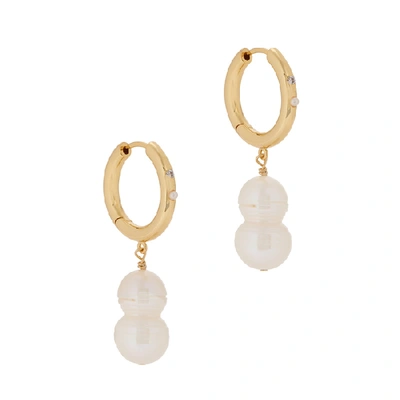 Shop Anni Lu Diamonds And Pearls 18kt Gold-plated Hoop Earrings