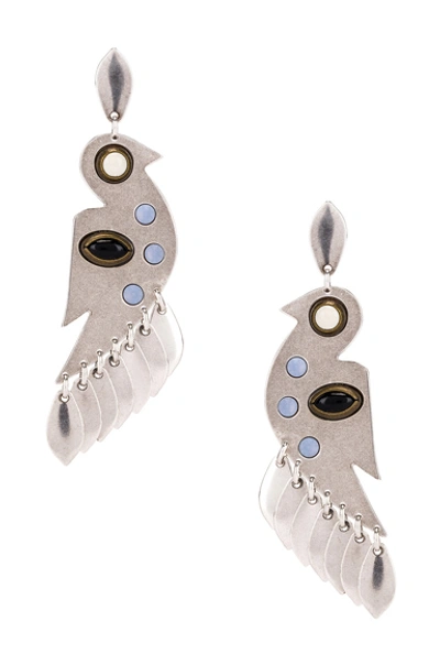 Shop Isabel Marant Bird Stone Earrings In Metallic Silver In Blue & Silver
